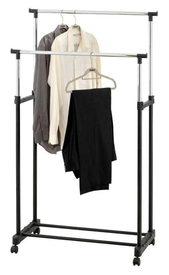 Adjustable Clothes Coat Garment Hanging Rail Rack Storage Double Stand Castors
