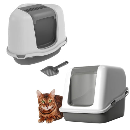 Ella Corner Comfort Cat Litter Tray with Hood Flap Door Enclosed Detachable Top