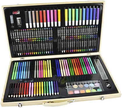 180 Pcs Wooden Box Artist Set Deluxe Art Oil Pencils Pens Markers Paints Crayons