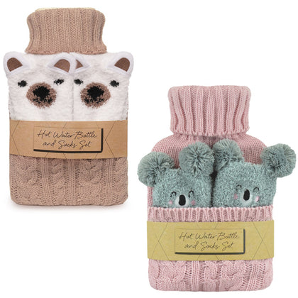 Follow That Dream Camel Knit 1.5L Hot Water Bottle & Polar Bear Cosy Socks Set