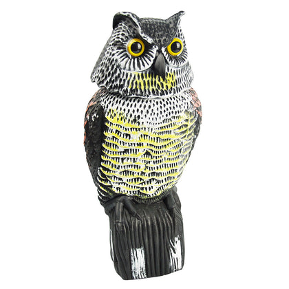 Large Realistic Owl Decoy With Rotating Head Bird Pigeon Crow Scarer Scarecrow