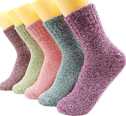 5 Pairs Thermal Wool Womens Socks Warm Winter Knitting Ladies Home Hiking Xmas