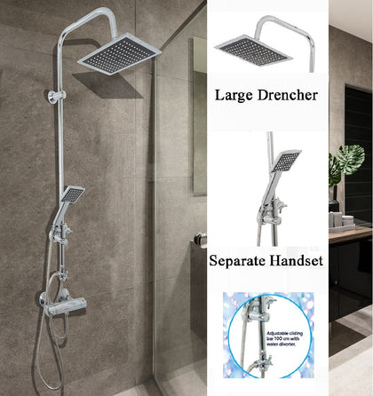 XL Bathroom Shower Riser Chrome Twin Head Rail Bar Rain / Hand Shower Adjustable