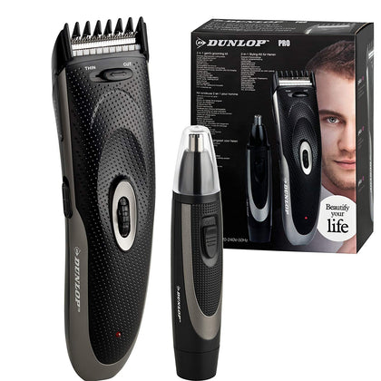 Dunlop Pro 2 in 1 Mens Rechargeable Beard Grooming kit + Nose Trimmer Cordless