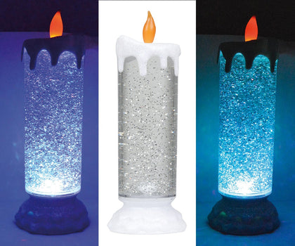 Large 3 LED Christmas Candle Colour Changing Flickering Flameless Glitter Swirl
