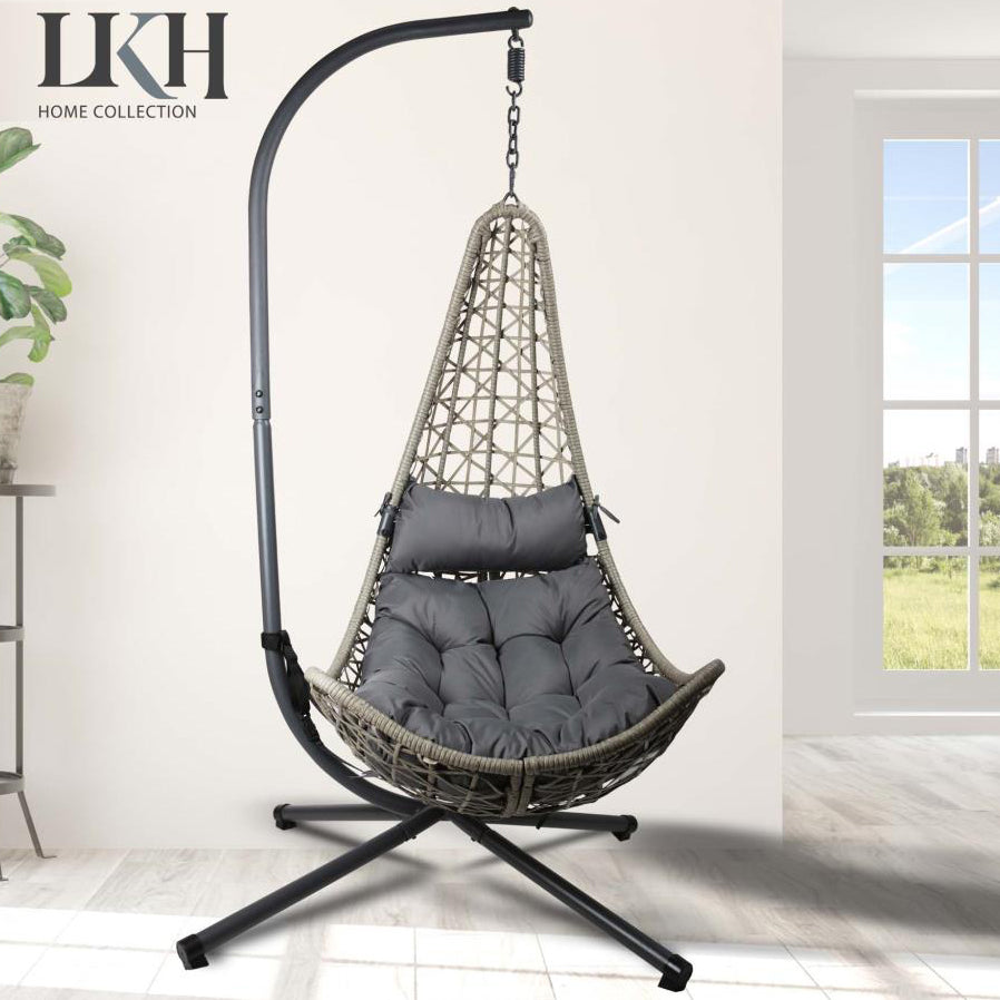 Hanging Rattan Egg Chair with Metal Frame Stand for Indoor Outdoor