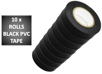 10 ROLLS OF BLACK ELECTRICAL PVC INSULATION INSULATING TAPE 18MM x 15M
