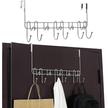 11 Hook Over The Door Organiser Rack Hanging Coats Bath Towels Hat Purses Chrome