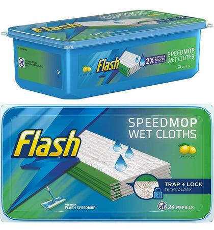 24 x Flash Speedmop Wet Cloth Pads Refills Multi-Surface Cleaner Lemon Scented