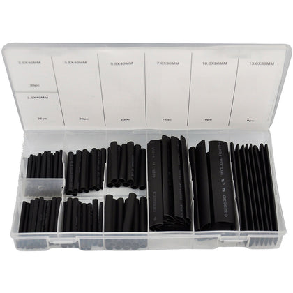 127pc Black Heat Shrink Tube Assortment Wire Wrap Electrical Insulation Sleeving