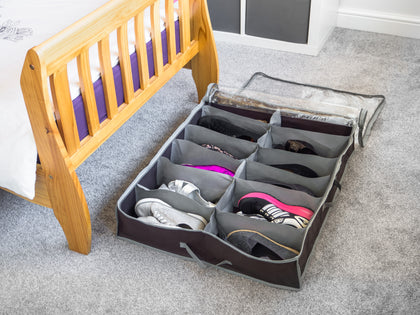 12 Pocket Under Bed Storage Organiser Bag Shoes Socks Toys Purse Underwear Bra