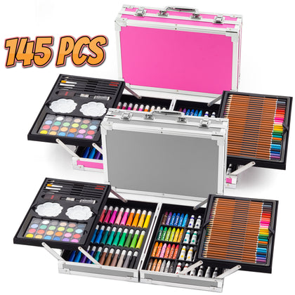 145pc Artists Aluminium Art Case Colouring Pencils Painting Set Childrens/Adults