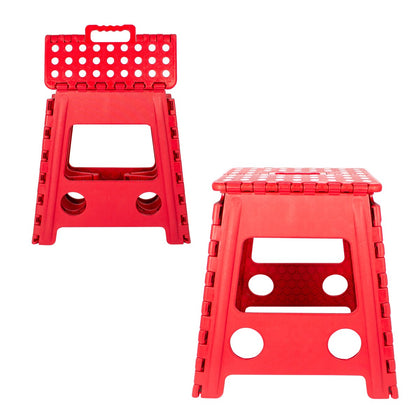 Large Folding Step Stool Red Anti Skid Ladder Aid Handle Home Workplace Storage