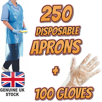 250 X Disposable Aprons Hairdressing Cape / 100 X Gloves Plastic Waterproof