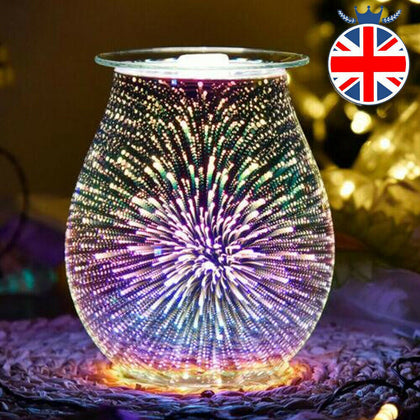 Electric Wax Melt Aroma Burner 3D Firework Glass Lamp Night Light Oil Diffuser