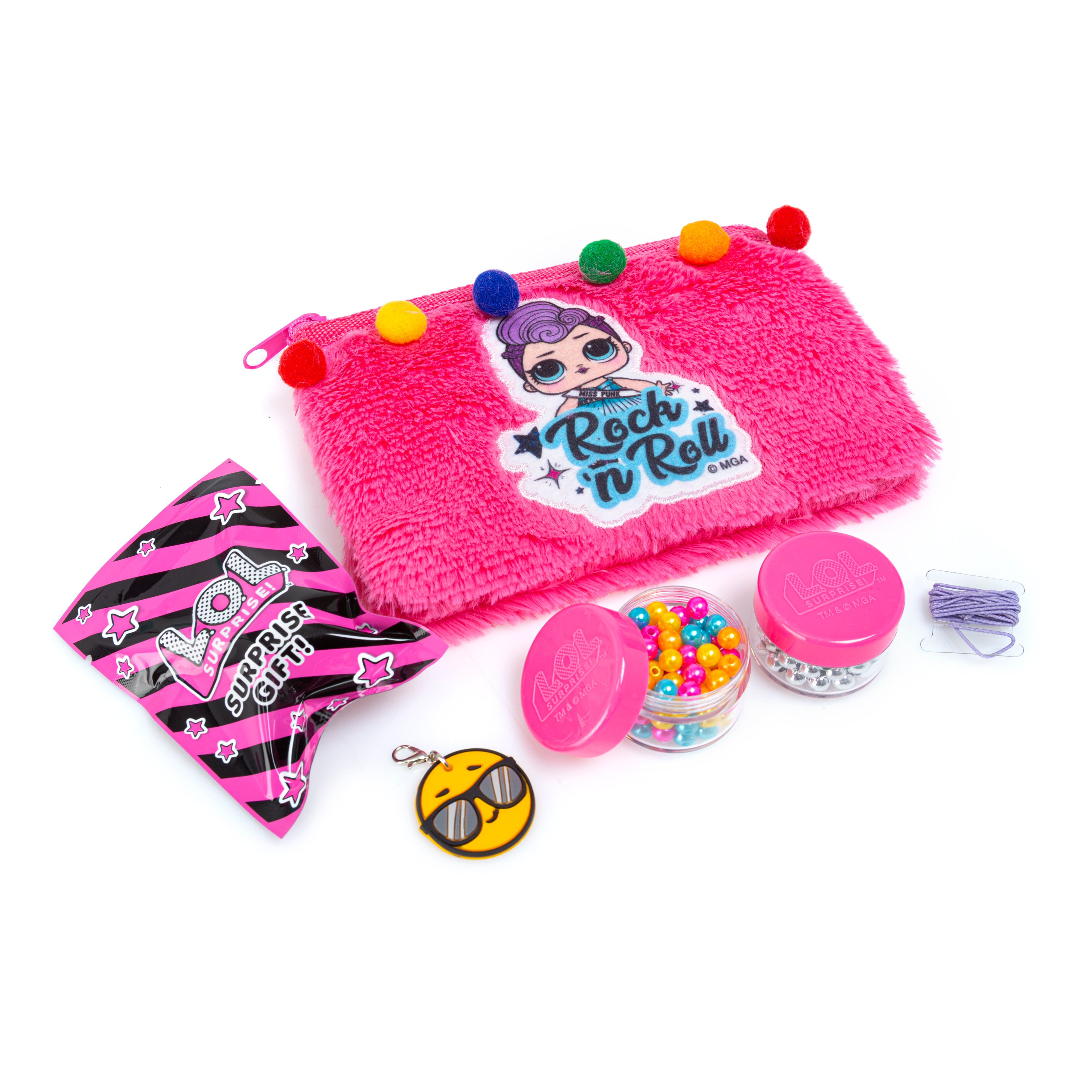 LOL Plush Purse And Jewellery Set Bracelet Funky Neon Beads Personalised Gift