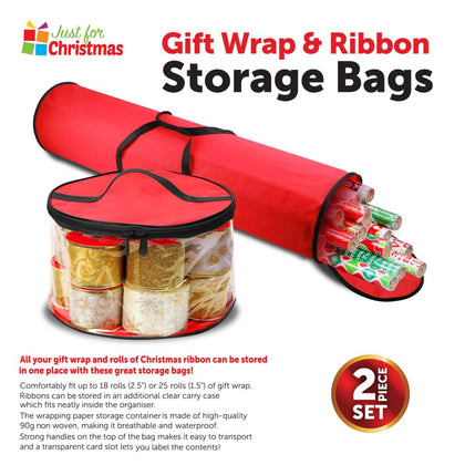 Round 25 Rolls Christmas Gift Wrap Wrapping Paper and Ribbon Storage Bag Set