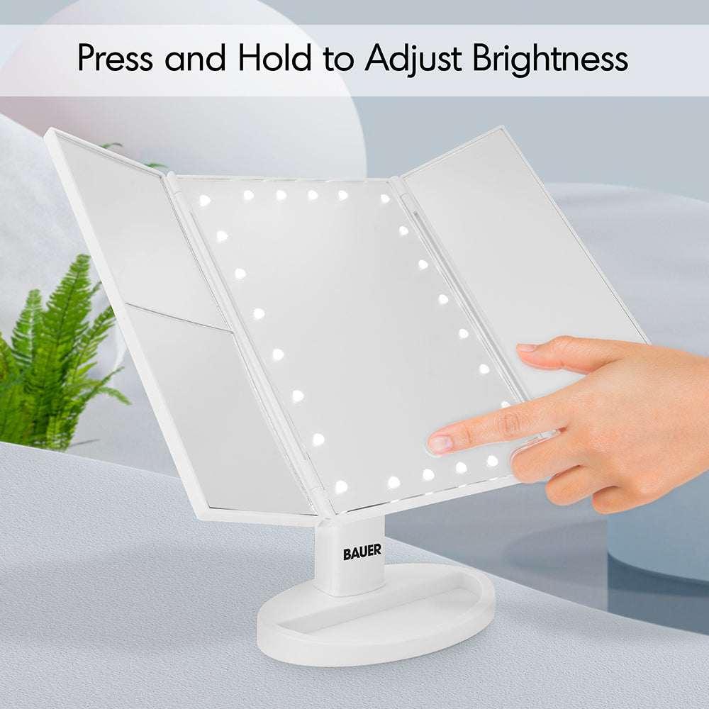 24 LED Make Up Mirror Magnifying Adjustable Foldable USB Battery Storage Compart