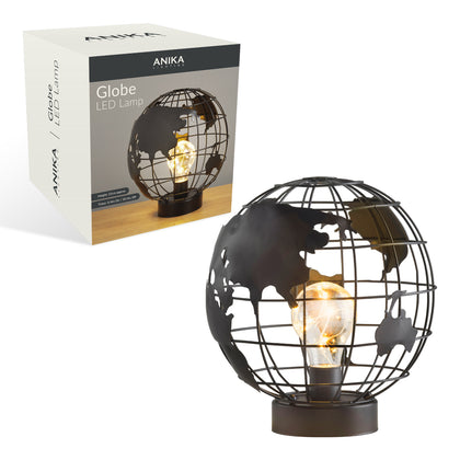 Globe Cage LED Light Table Lamp Desk Bedside Timer Function Black Retro Decor
