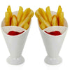 Chips French Fries & KetchUp Dipper Snack Holder Basket Stand Cones 2 Section UK