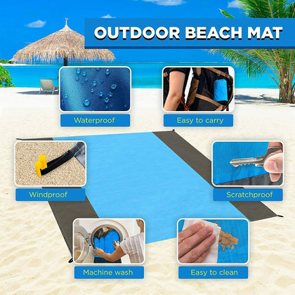 XL Anti Sand Beach Mat Waterproof Picnic Blanket Camping Travel Rug 4 xSpikes