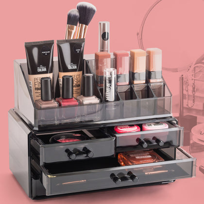 Cosmetic Make-Up 4 Drawer Storage Organiser Jewellery Box Makeup Case Dressing