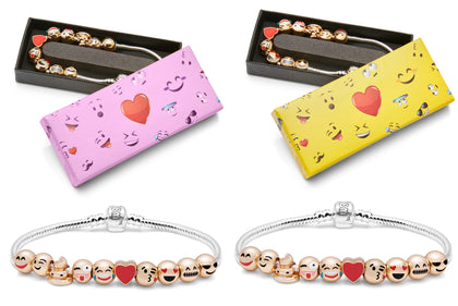 10 3D Emoji Charm Bracelet 18K Gold Plated Golden Fun Gift Girls Ladies Fashion