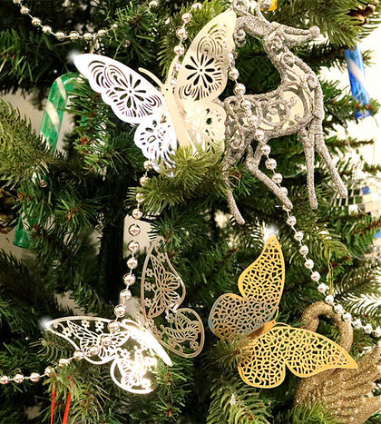 12Pcs Christmas Tree Decorations Xmas Butterfly Baubles Party Wedding Ornament