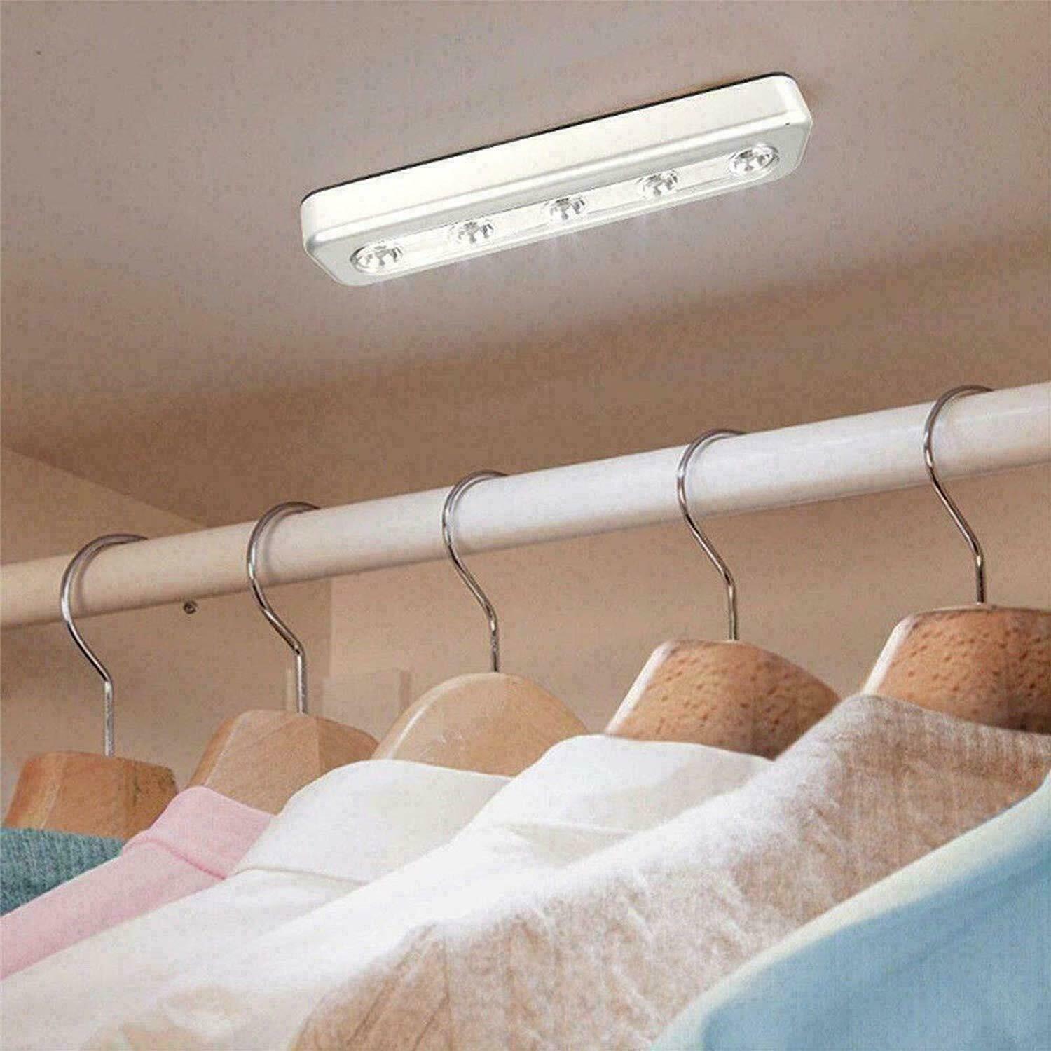 5 Ultra Bright LED Push Night Light Stick On Kitchen Cupboard Under Cabinet