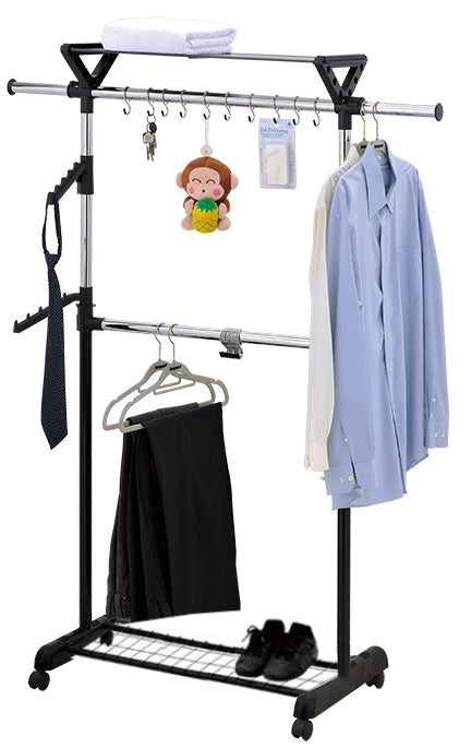 Adjustable Clothes Coat Garment Hanging Rail Rack Storage Double Stand Castors