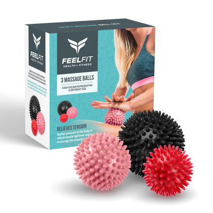 Set of 3 Spiky Massage Balls Pilates Yoga Ball Relieves Muscle Tension Tightness
