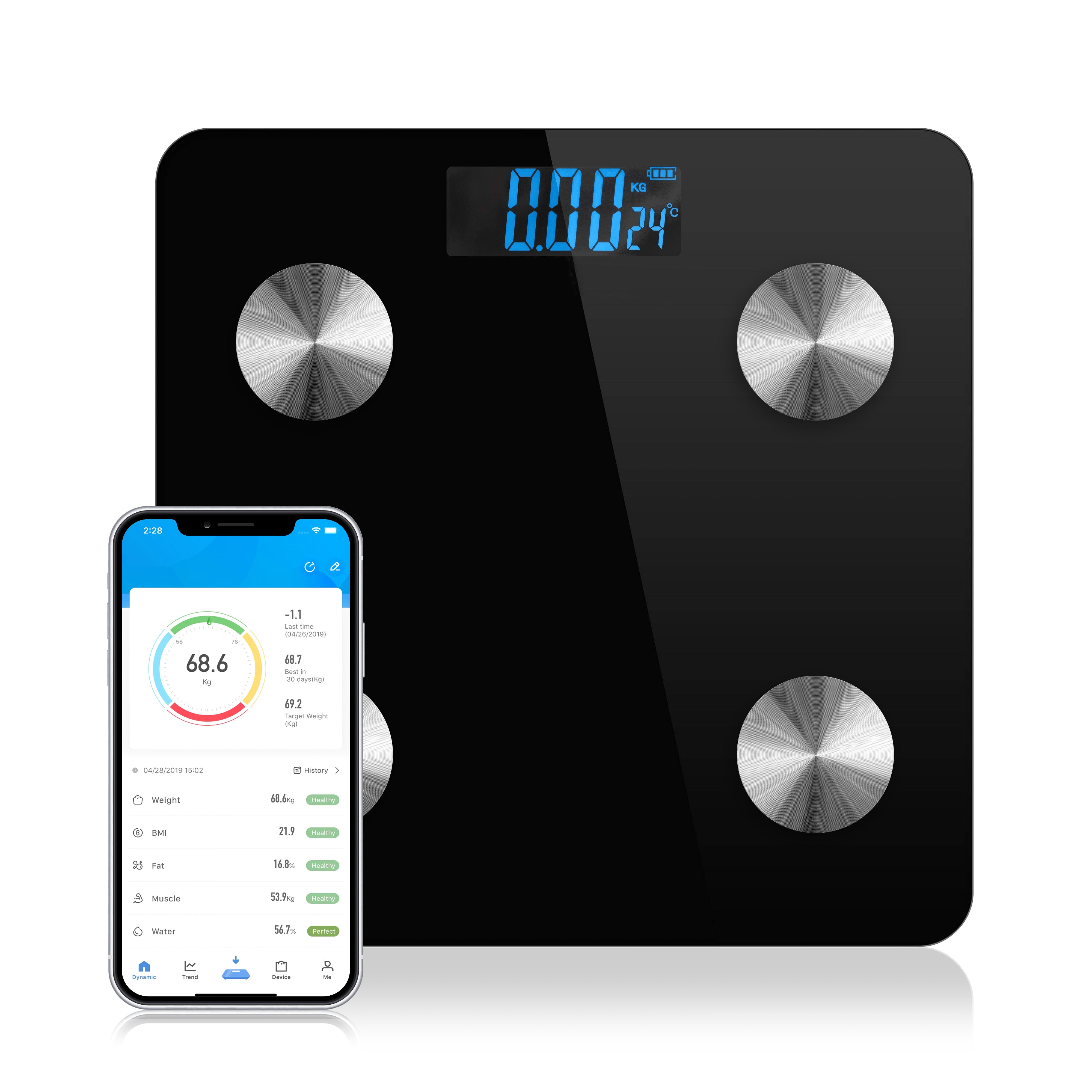 Bluetooth Bathroom Digital Weighing Scales Body Fat BMI Glass iPhone Android App