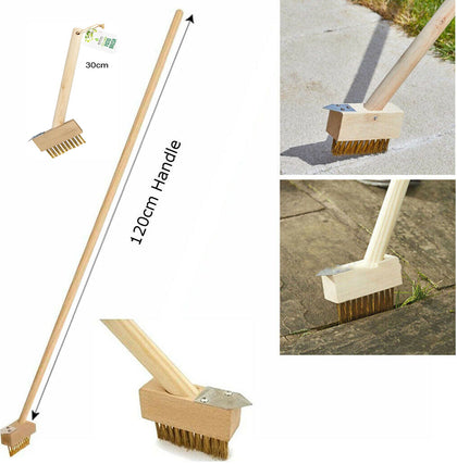 Patio Weed Wire Brush with Scraper Block Paving Decking Moss Weed Removal Garden