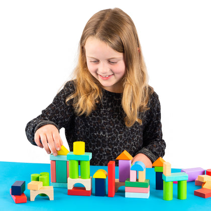 100PC Wooden Building Blocks Kids Construction Wood Toy Brick Set Educational