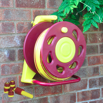 Pro Wall Mounted Hosepipe Garden Reel With 15m Hose Pipe Watering Kit Kink Free