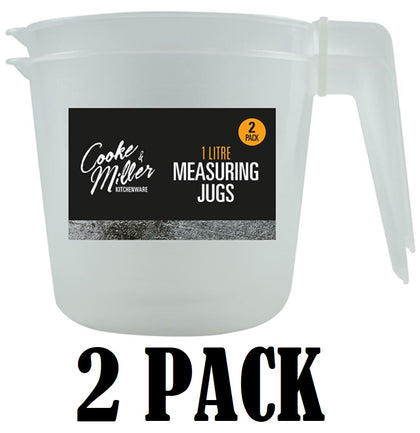 2 Pack 1 Litre Measuring Jug Kitchen Clear Cooking Lightweight Durable Liquid 1L