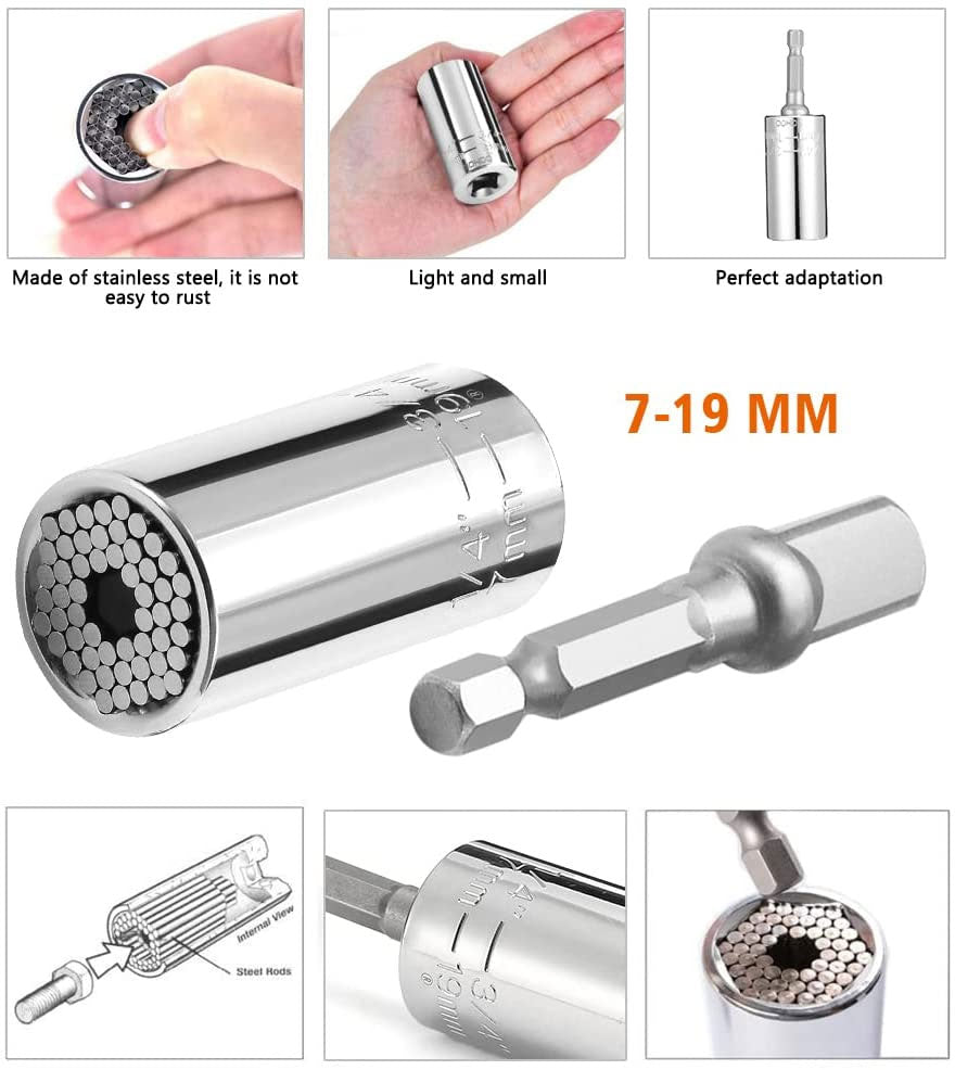 Universal Socket Wrench Set Gator Grip 7-19mm Gift for Men Dad For Him DIY Tool