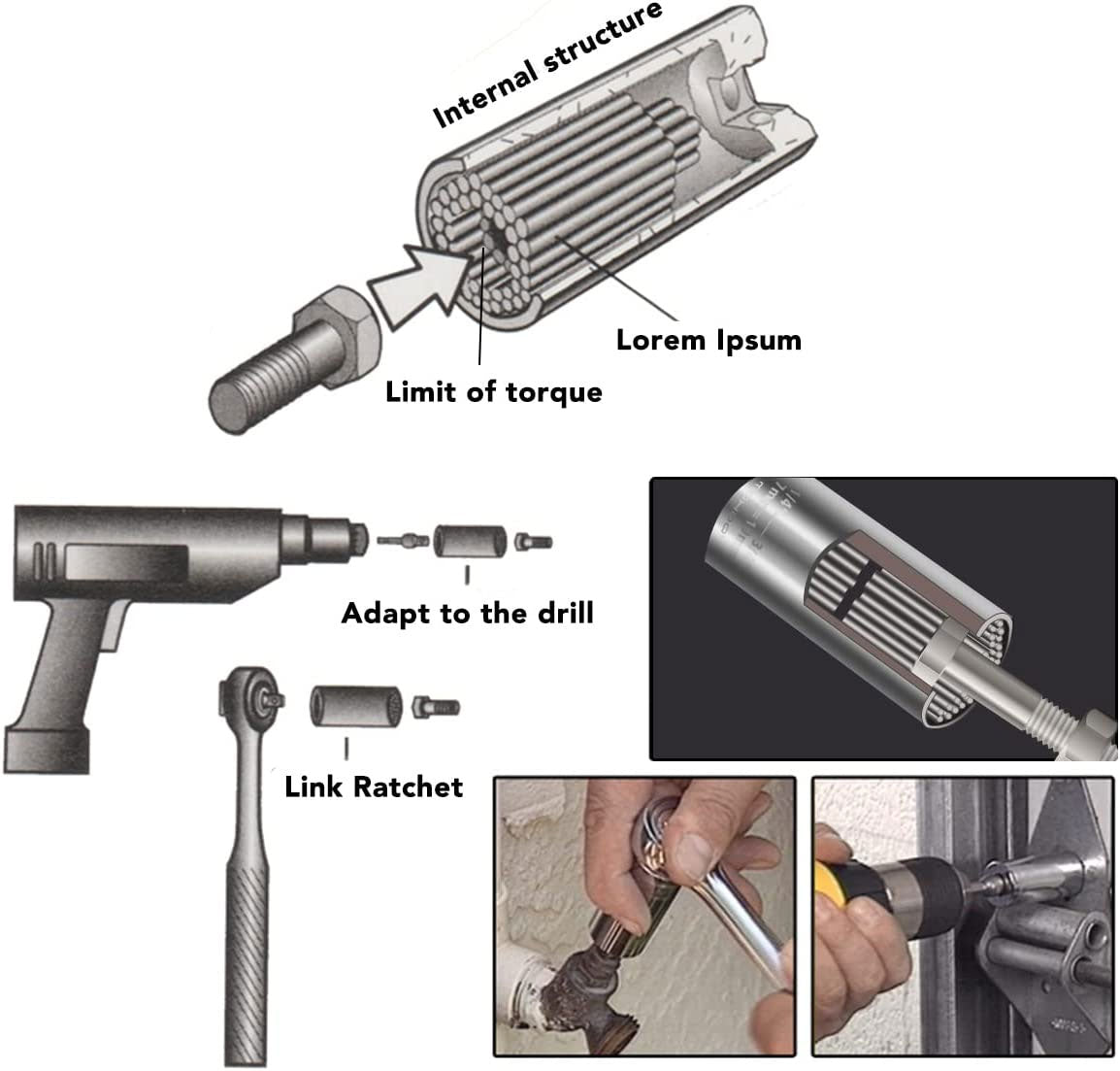 Universal Socket Wrench Set Gator Grip 7-19mm Gift for Men Dad For Him DIY Tool