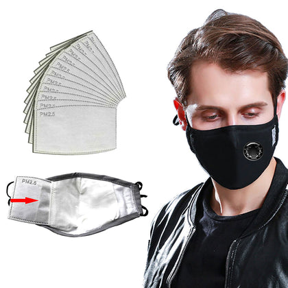 Washable Reusable Cotton Valve Face Mask & 12 Weeks Supply of PM2.5 Carbon Pads