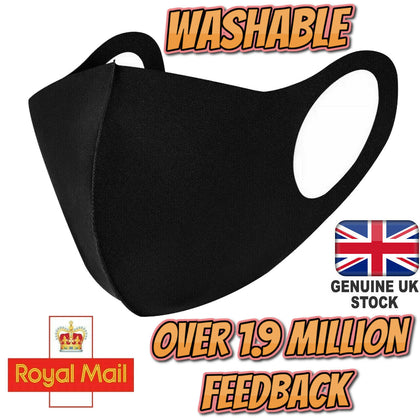 Face Mask Protective Covering Washable Reusable Black Adult Unisex UK Stock