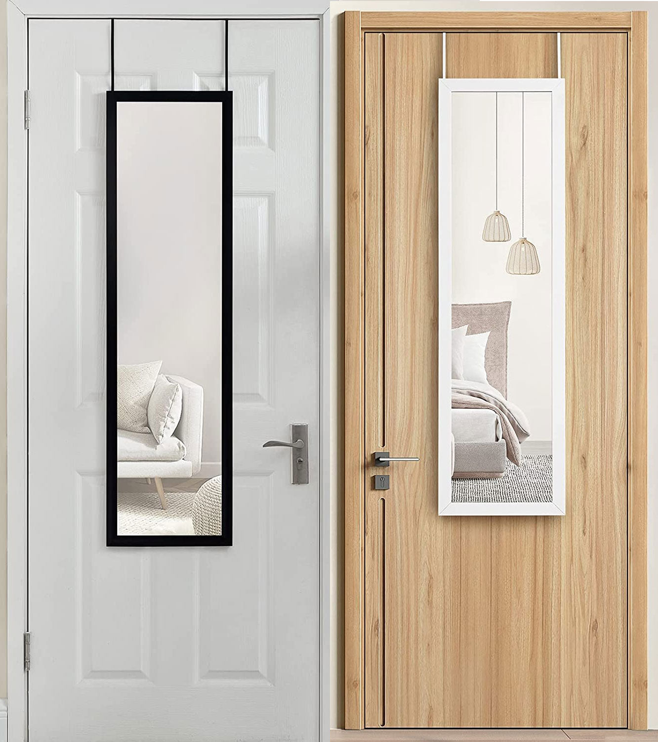 Over the Door Full Length Mirror Black or White Hanging Bedroom Wardrobe Workout