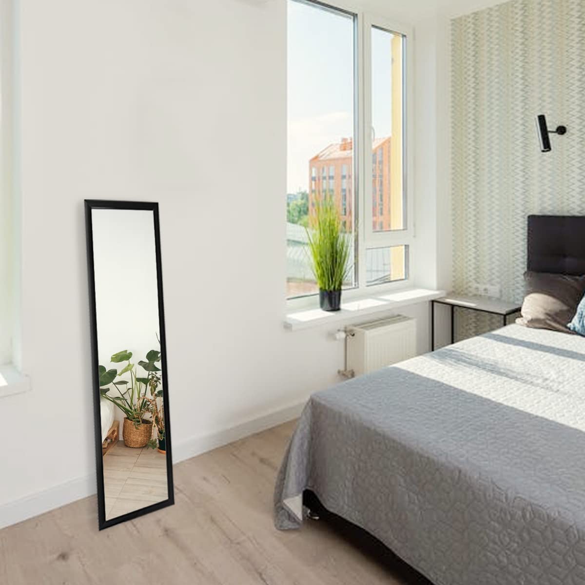 Over the Door Full Length Mirror Black or White Hanging Bedroom Wardrobe Workout