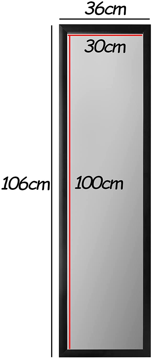 Over the Door Full Length Mirror Black or White Hanging Bedroom Wardrobe Workout