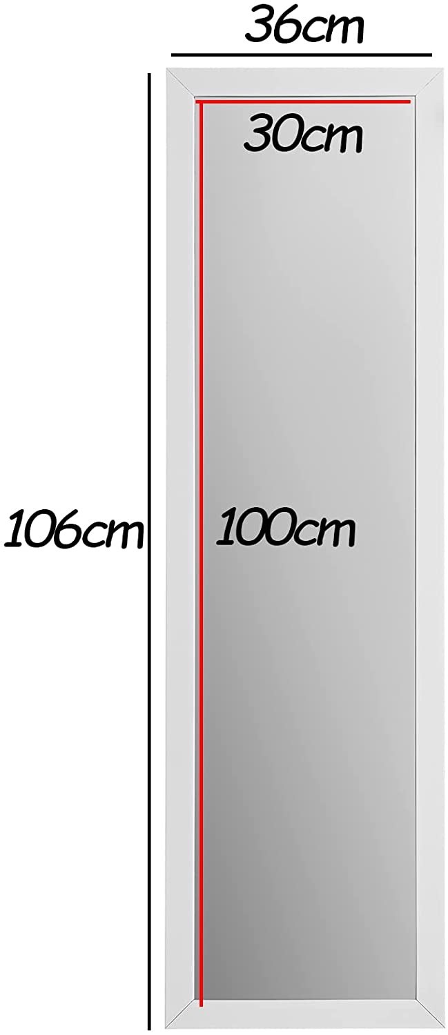 Over the Door Full Length Mirror Black or White Hanging Bedroom Wardrobe Workout