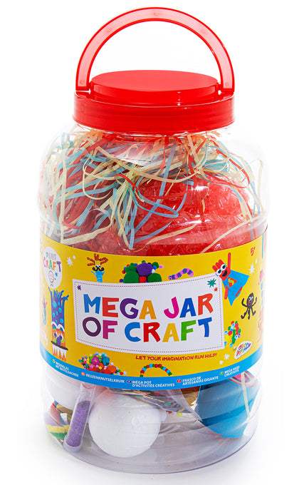 Childrens Red Mega Craft Jar Giant Art Set Pom Poms Beads Paper Foam Letters