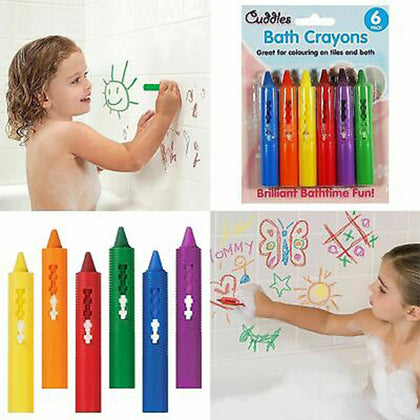 6 Coloured Bath Crayons Tiles Crayon Kids Paints Drawing Washable Fun Toy Pens