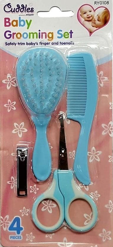 Baby Grooming Set 4 Piece Safe Nail Scissors ,Clippers And Bush Comb Blue