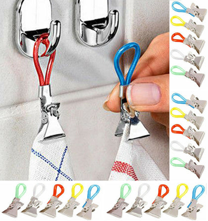 10pcs Tea Towel Clips Hand Clip Hooks Hanging Hangers Loops cloth Kitchen Cafe