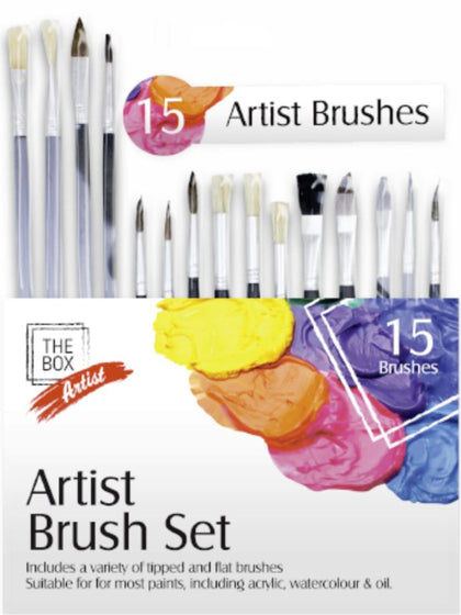 15 Pcs Artist Paint Brush Set 15Pc Oil Avrylic Water Colour Art Craft Painting