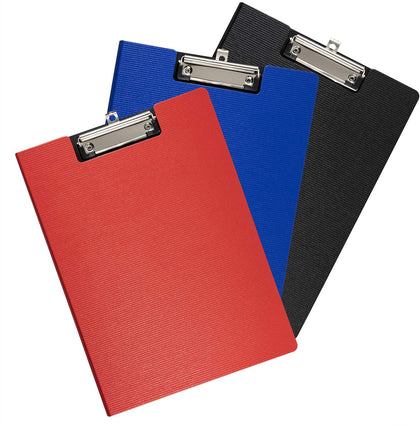 A4 Clipboard Foolscap PVC Pen Holder Blue Red Black Writing Nickel Plated Clip